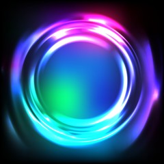 Shiny Abstract Neon Background. Vector Glowing Water Ripple. Colorful Circle Frame in the Dark.