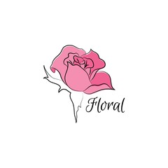 Pink Rose Logo. Vector Flower Symbol for Flower Shops and Beauty Salon