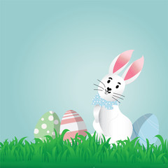 Illustration of Easter day with egg and rabbit.