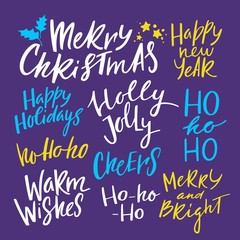 Vector Set of Calligraphy Phrases for Christmas and New Year. Handwritten Quotes for Winter Holidays Cards.