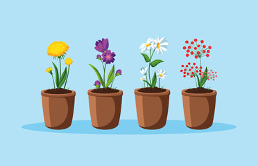 Naklejka na ściany i meble set of beautiful spring flowers in pot