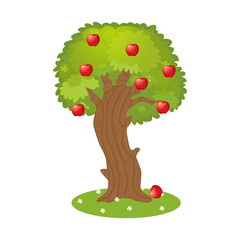 Apple tree with red apples on white background. Cartoon. Vector. Agriculture, farm, harvest. - 260939183