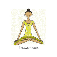 Young girl in lotus position. Padmasana women meditation. Sketch for your design