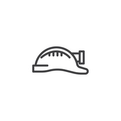 Fototapeta premium Miner helmet with flashlight line icon. linear style sign for mobile concept and web design. Safety helmet outline vector icon. Symbol, logo illustration. Pixel perfect vector graphics