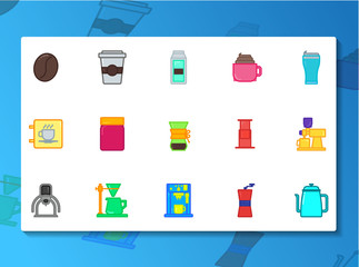 COFFE SHOP ICON SET FILLED LINE STYLE