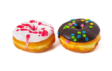 Tasty glazed donuts isolated on white background