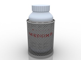 3d illustration Medical bottle in bin