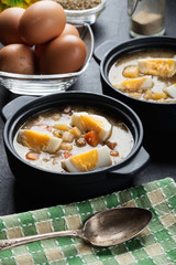The sour soup made of rye flour with eggs
