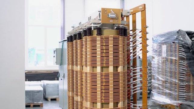 High-voltage transformer at a manufacturing plant. Power transformer
