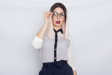 Image of beautiful business woman wearing glasses