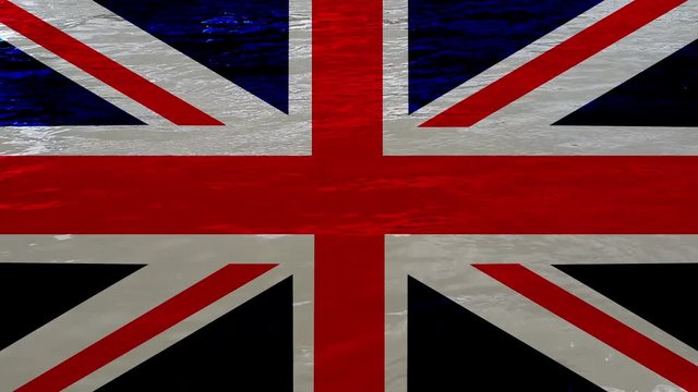 Great Britain 'Union jack flag' on water flowing in the background. Brexit concept