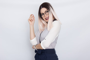Image of beautiful business woman wearing glasses