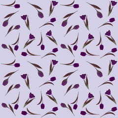 Seamless pattern hand-drawn watercolor. Spring pink tulips