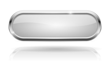 White oval button. Glass icon with chrome frame