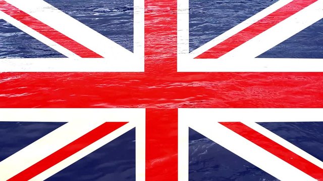 Great Britain 'Union jack flag' on water flowing in the background. Brexit concept
