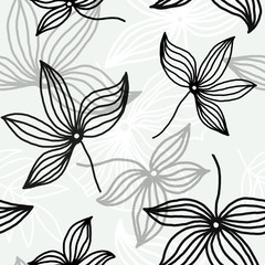 Doodle pattern with floral ornament isolated on white background.