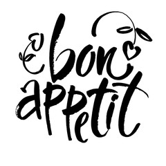 Obraz premium Bon appetit card. Hand drawn lettering background. Ink illustration. Modern brush calligraphy. Isolated on white background.
