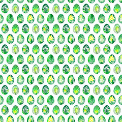 Watercolor pattern Easter egg with floral ornament isolated on white background. Happy Easter greeting card.