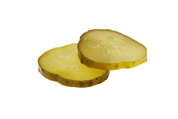 Slice of pickled cucumber isolated on white background.