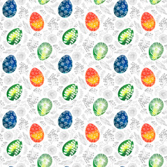 Fototapeta na wymiar Watercolor pattern Easter egg with floral ornament isolated on white background. Happy Easter greeting card.