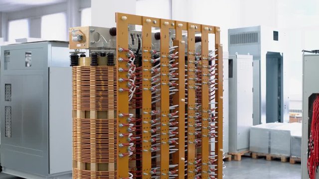 High-voltage transformer at a manufacturing plant. Power transformer
