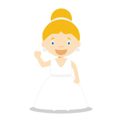Caucasian bride wearing a wedding dress in cartoon style Vector Illustration