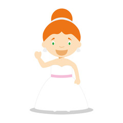 Caucasian bride wearing a wedding dress in cartoon style Vector Illustration