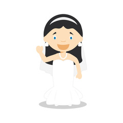 Caucasian bride wearing a wedding dress in cartoon style Vector Illustration