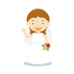 Caucasian bride wearing a wedding dress in cartoon style Vector Illustration