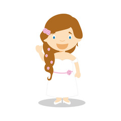Caucasian bride wearing a wedding dress in cartoon style Vector Illustration