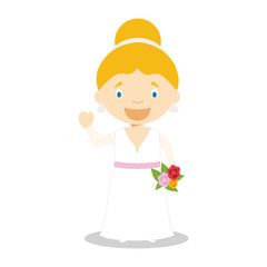 Caucasian bride wearing a wedding dress in cartoon style Vector Illustration