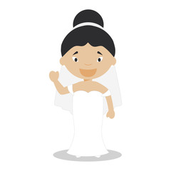 Oriental bride wearing a wedding dress in cartoon style Vector Illustration