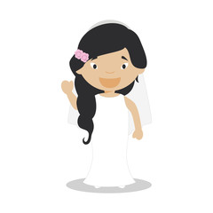 Oriental bride wearing a wedding dress in cartoon style Vector Illustration