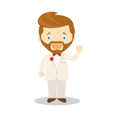 Caucasian bridegroom wearing a cream suit in cartoon style Vector Illustration