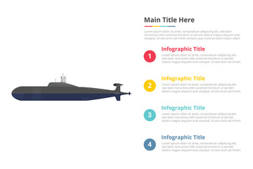 submarine infographics template with 4 points of free space text description - vector