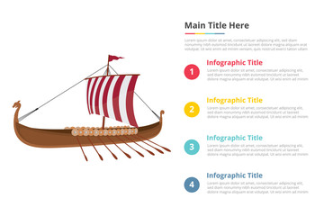 viking ship infographics template with 4 points of free space text description - vector