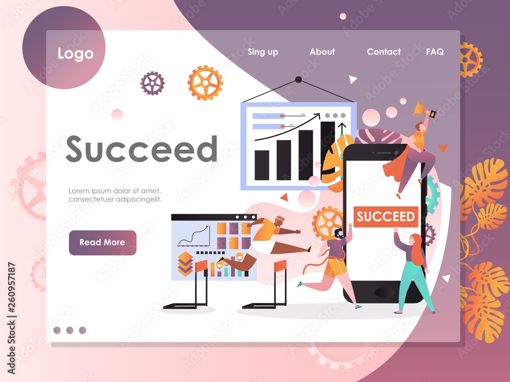 Poster succeed vector website landing page design template