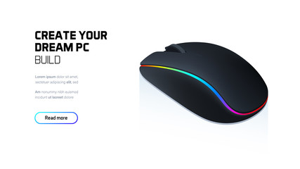 Computer RGB gaming mouse 3d realistic isometric illustration, personal computer hardware components, custom gaming and workstation accessories, pc store and service © CreativeCore
