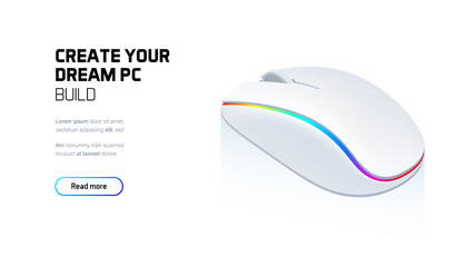 Computer RGB gaming mouse 3d realistic isometric illustration, personal computer hardware components, custom gaming and workstation accessories, pc store and service © CreativeCore