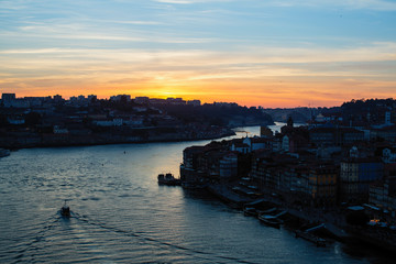 Amazing twilight over the Douro river in Porto, Portugal.