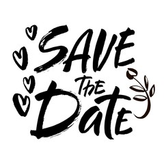 Save the date text calligraphy vector lettering for wedding or love card. Hand drawn lettering card. Vector