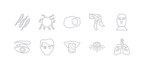 simple gray 10 vector icons set such as bronchitis, cancer, candidiasis, chagas disease, chalazion, chickenpox, chlamydia. editable vector icon pack