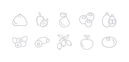 Naklejka na ściany i meble simple gray 10 vector icons set such as mandarin, yuzu, jujube, feijoa, cranberry, loquat, nance. editable vector icon pack