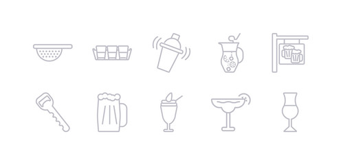 simple gray 10 vector icons set such as mai thai, margarita, milkshake, oktoberfest, opener, pub, sangria. editable vector icon pack