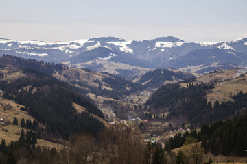 Spring landscape in the beautifull Carpathian village