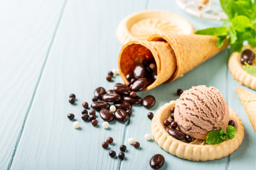 Homemade coffee and chocolate ice cream