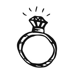 diamond ring hand drawn icon. black and white vector illustration