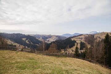 Naklejka premium Spring landscape in the beautifull Carpathian village