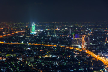 Fototapeta na wymiar High view of Bangkok city in night time