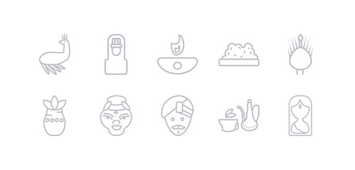 simple gray 10 vector icons set such as woman, indian tea, indian man, kathakali, kumbh kalash, turkey, indian sweets. editable vector icon pack
